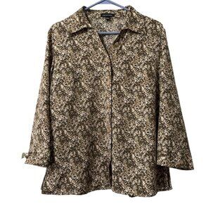 Notations Button Down Blouse Brown Long Sleeve Collared‎ Shirt Women Size Large